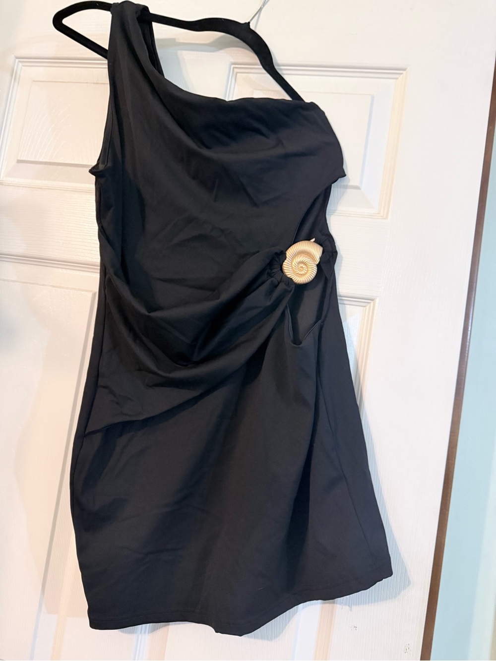 Missguided Black One-Shoulder Dress with Gold Accent